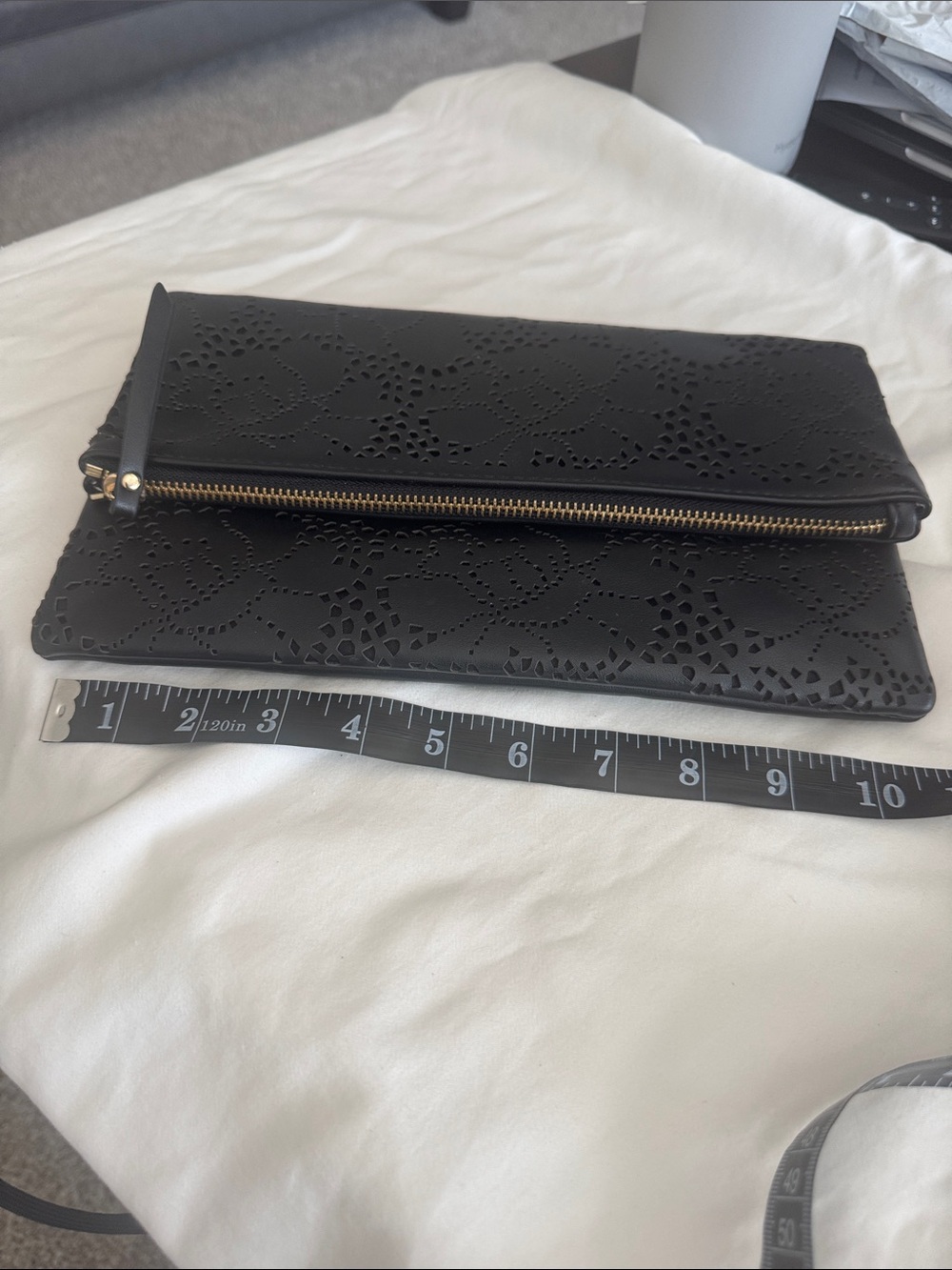 Urban Expressions Black Laser-Cut Foldover Clutch with Gold Zipper